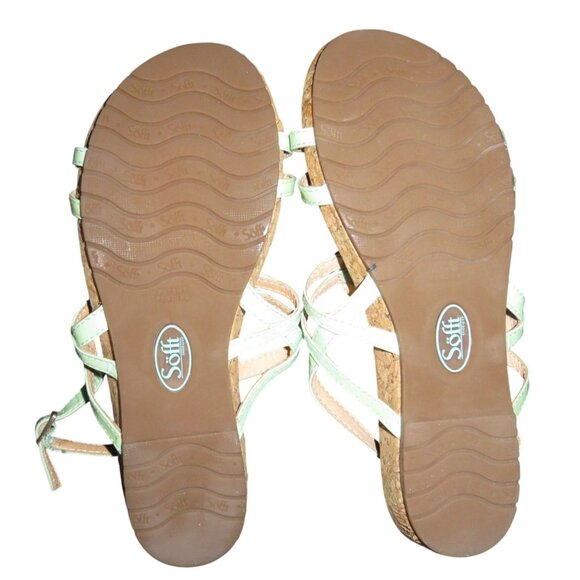 Sofft Malise Mint Green Open Toe Leather Strappy Sandals Cork Insoles 37 or 7 - Picture 2 of 4